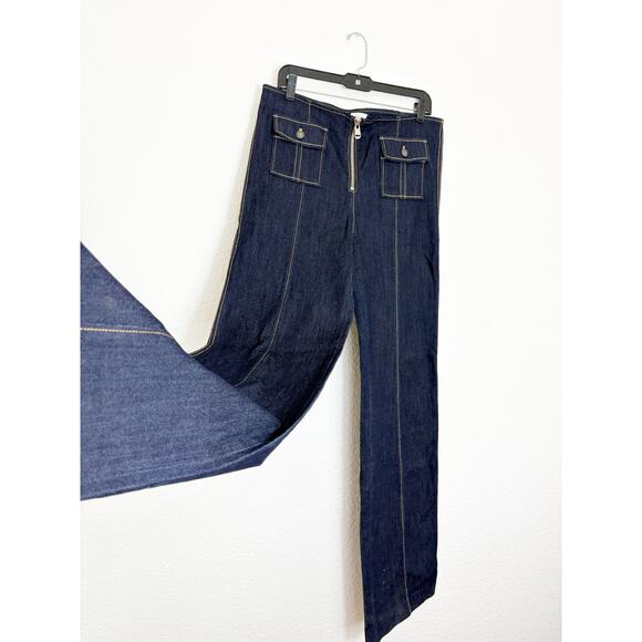 Cinq A Sept Long Azure Wide-Leg Stitched Denim Pants Size 14 Chic Minimalist - Picture 11 of 14